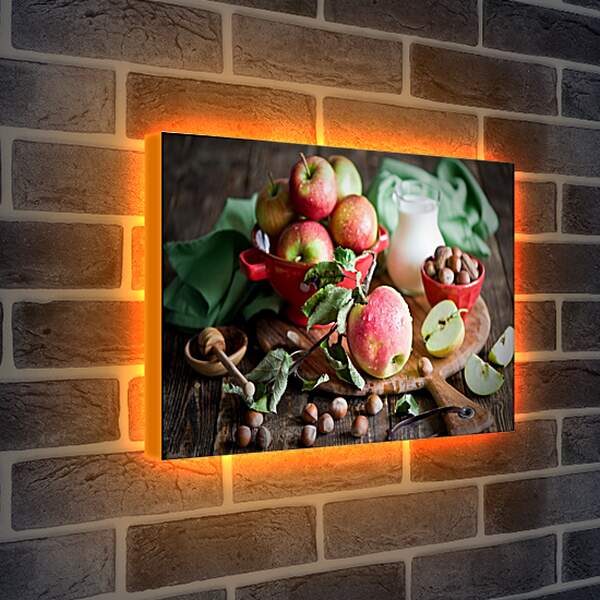 Лайтбокс световая панель - Яблоки, орехи и кувшин молока