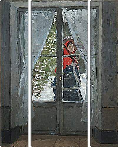 Модульная картина - женщина в красном платке. Клод Моне