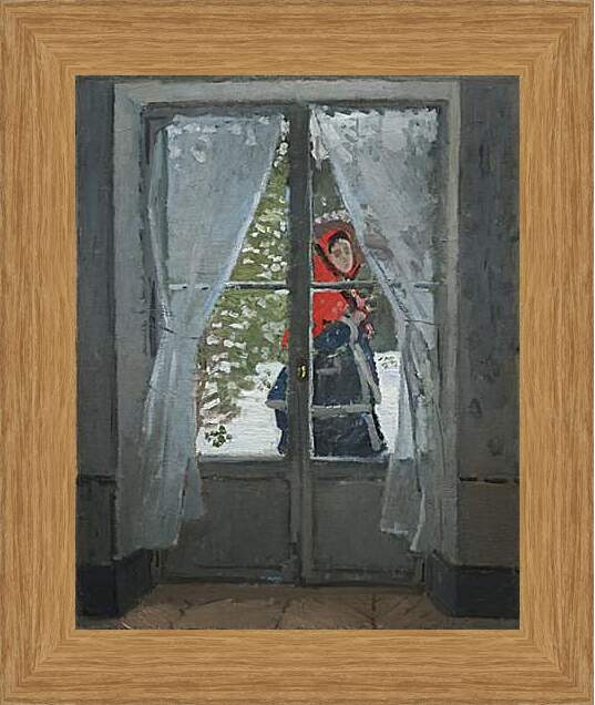 Картина в раме - женщина в красном платке. Клод Моне