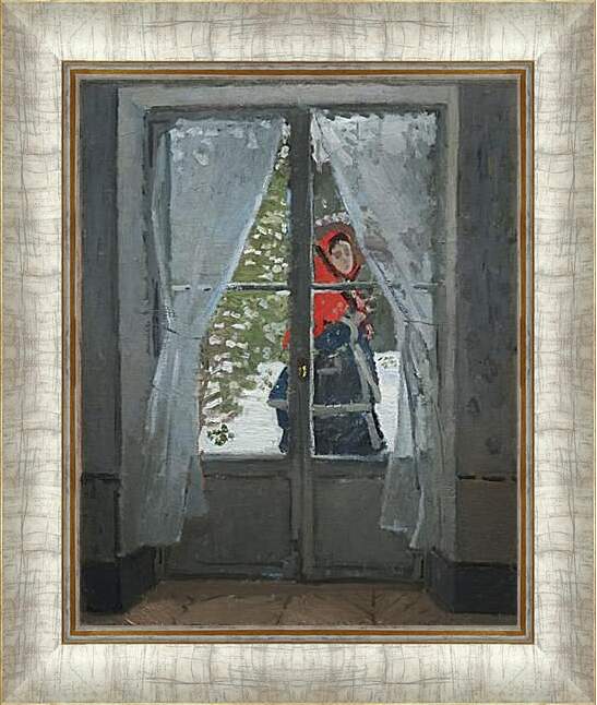 Картина в раме - женщина в красном платке. Клод Моне
