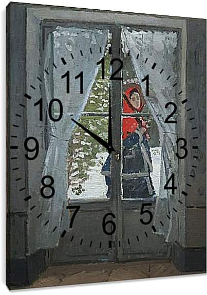 Часы картина - женщина в красном платке. Клод Моне