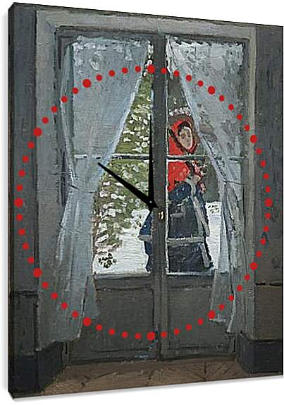 Часы картина - женщина в красном платке. Клод Моне