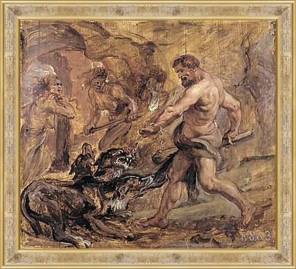 Картина в раме - Геракл и Цербер. Питер Пауль Рубенс