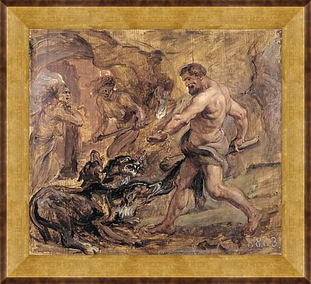 Картина в раме - Геракл и Цербер. Питер Пауль Рубенс