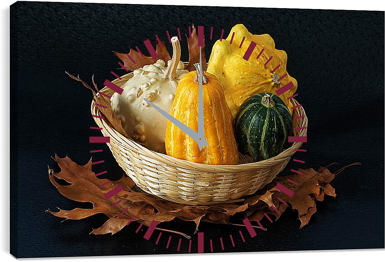 Часы картина - Овощи в плетёные корзинки