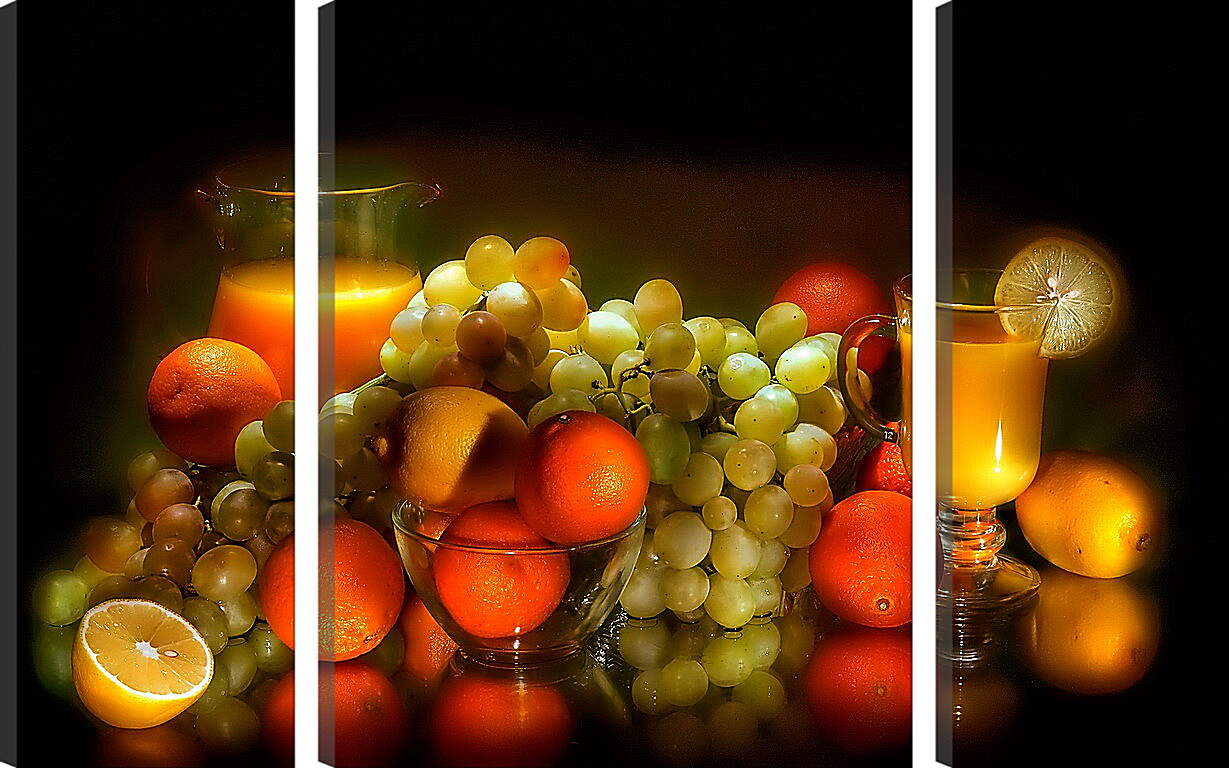 Модульная картина - Мандарины, виноград, сок
