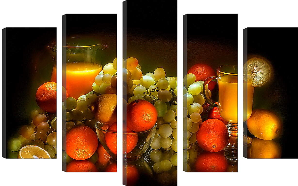Модульная картина - Мандарины, виноград, сок