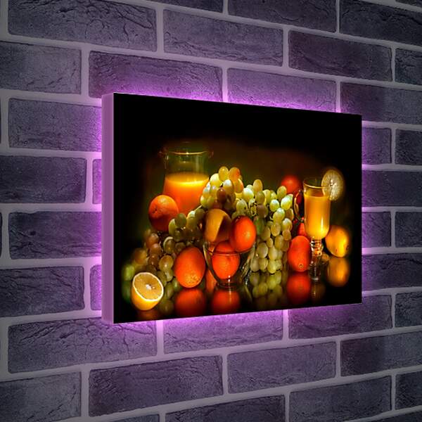 Лайтбокс световая панель - Мандарины, виноград, сок