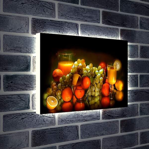 Лайтбокс световая панель - Мандарины, виноград, сок