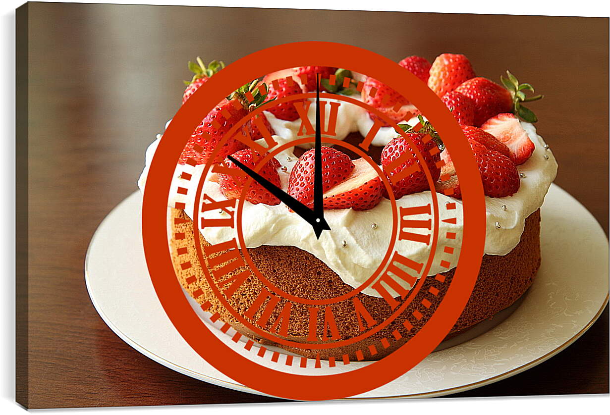Часы картина - Тарелка с клубничным десертом