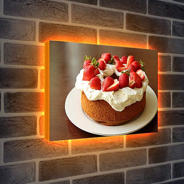 Лайтбокс световая панель - Тарелка с клубничным десертом