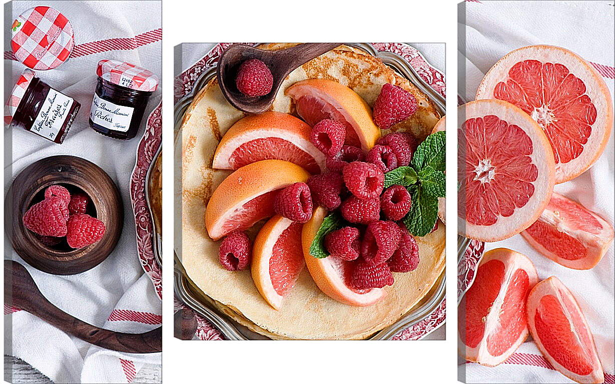Модульная картина - Блины, грейпфрут и малина