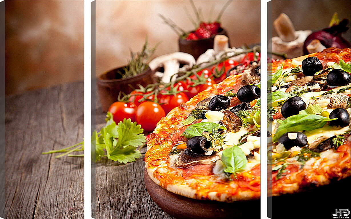 Модульная картина - Пицца, помидоры и грибы