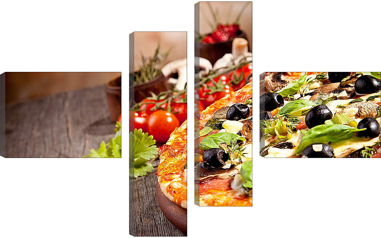 Модульная картина - Пицца, помидоры и грибы