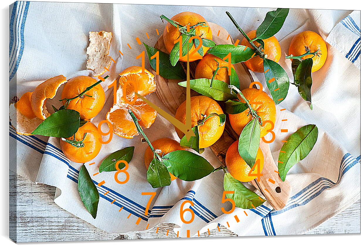 Часы картина - Апельсины с листочками
