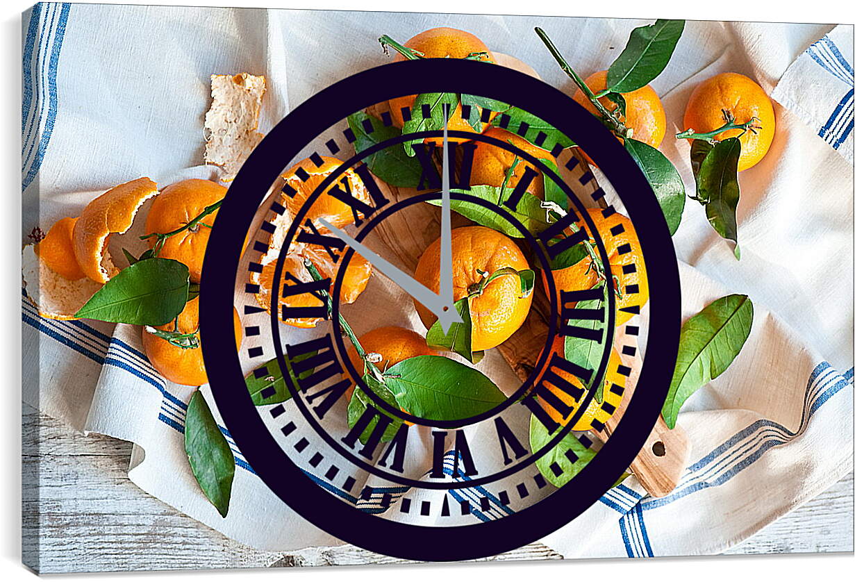 Часы картина - Апельсины с листочками