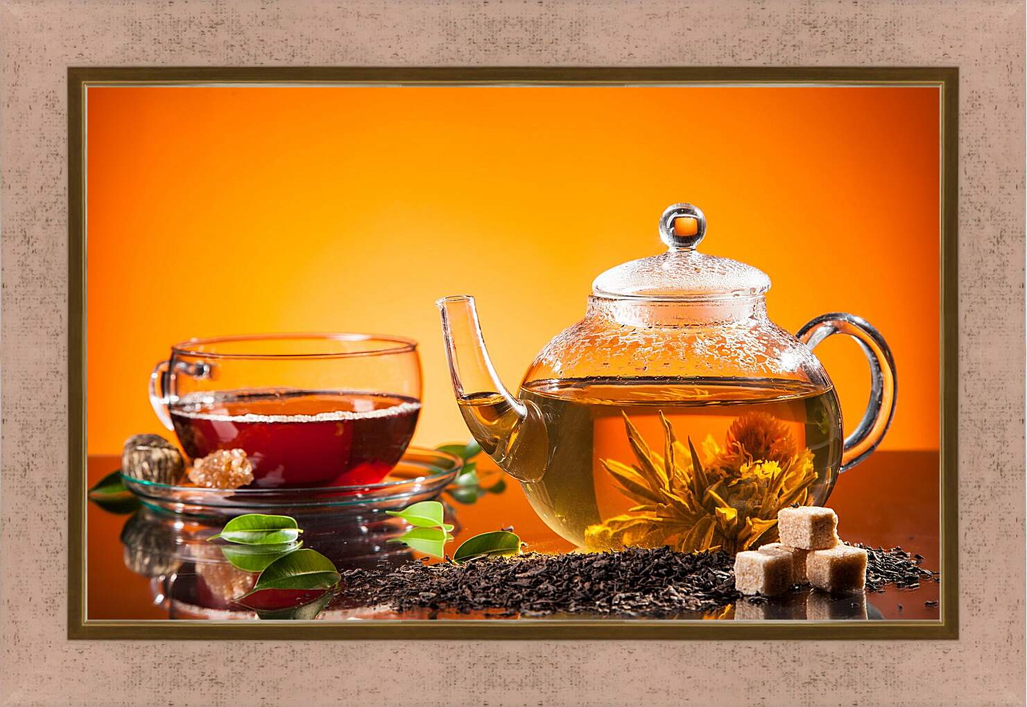 Картина в раме - Чай, чайник, сахар