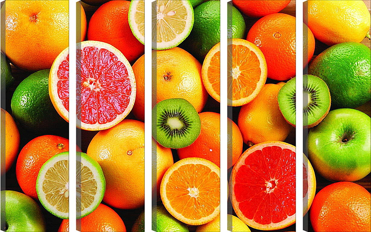 Модульная картина - Грейпфрут, яблоко, апельсин, лайм, киви