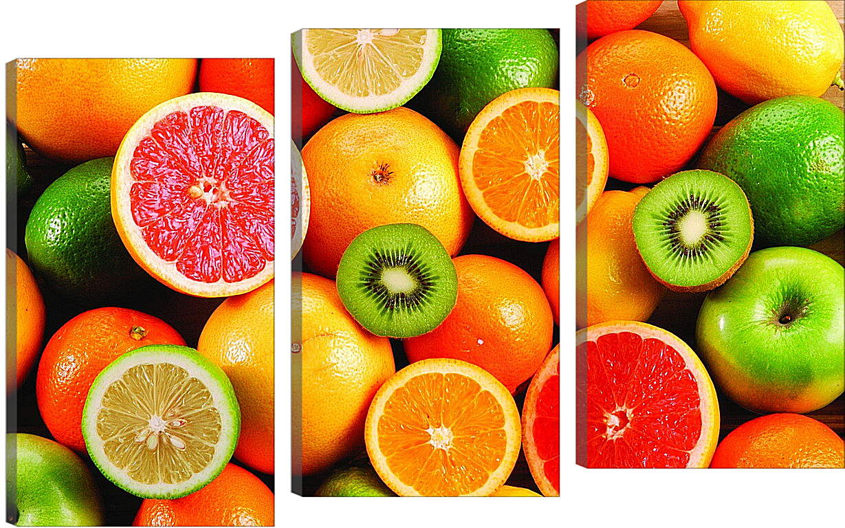 Модульная картина - Грейпфрут, яблоко, апельсин, лайм, киви
