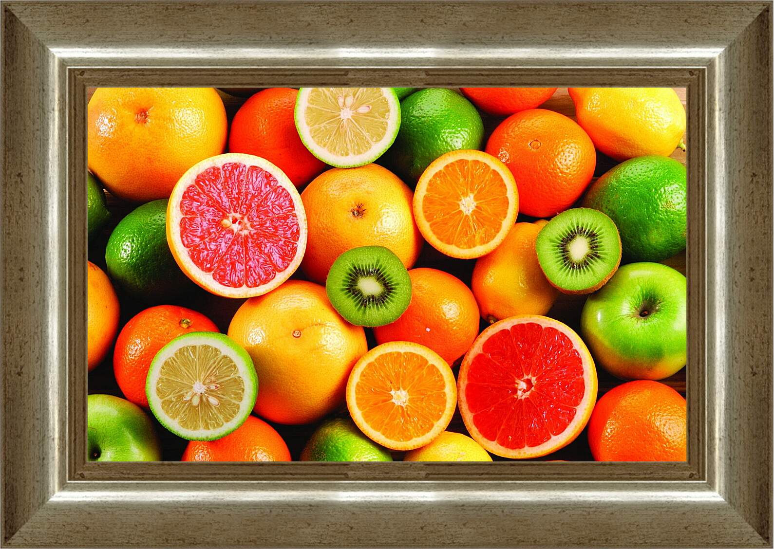 Картина в раме - Грейпфрут, яблоко, апельсин, лайм, киви