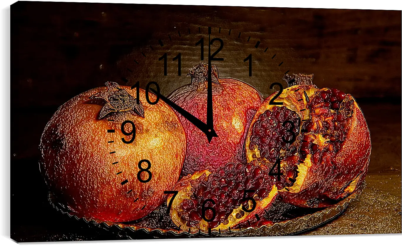 Часы картина - Два целых и один разрезанный гранат