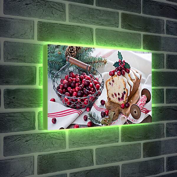 Лайтбокс световая панель - Вишня в железной корзинке и десерт с вишней