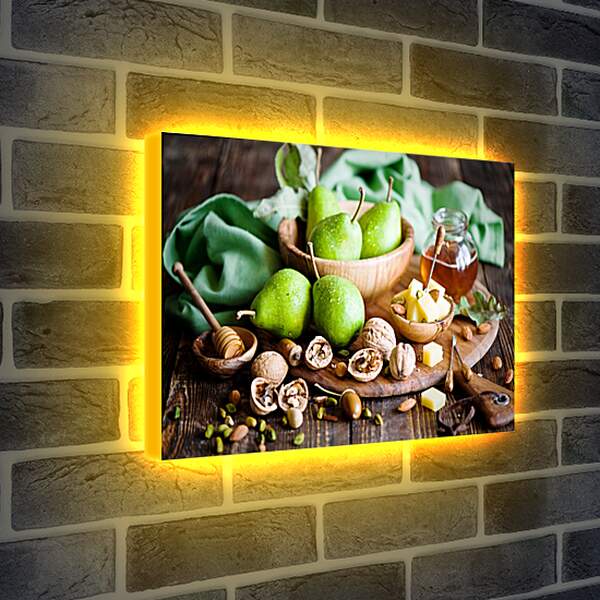 Лайтбокс световая панель - Груши, мёд и грецкие орехи на столе