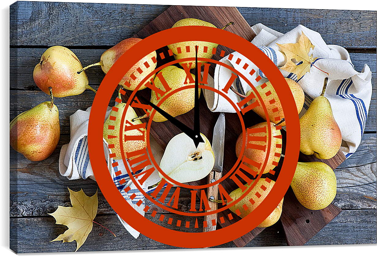 Часы картина - Спелые груши на столе