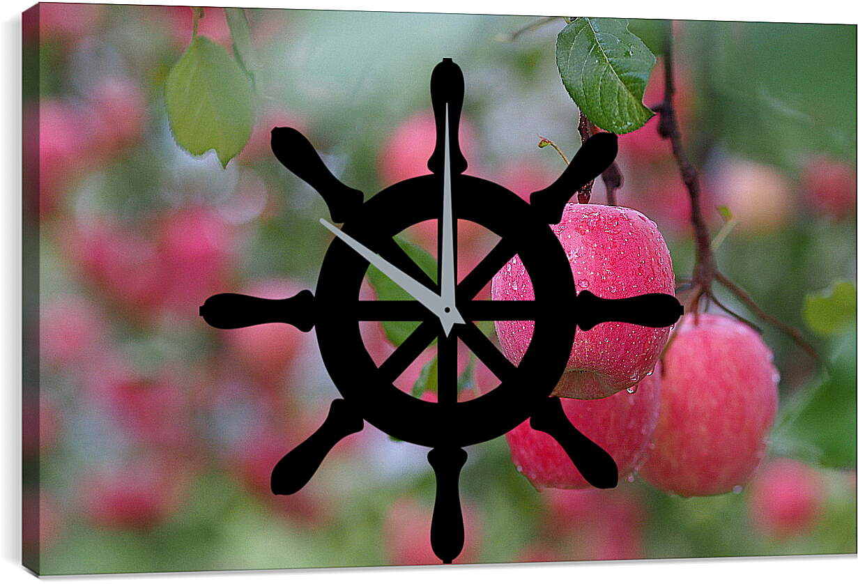 Часы картина - Красные яблоки на ветвях