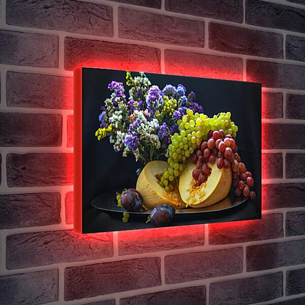 Лайтбокс световая панель - Букет цветов, сливы и гроздья винограда