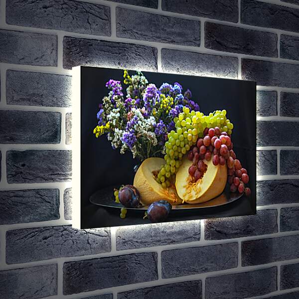 Лайтбокс световая панель - Букет цветов, сливы и гроздья винограда