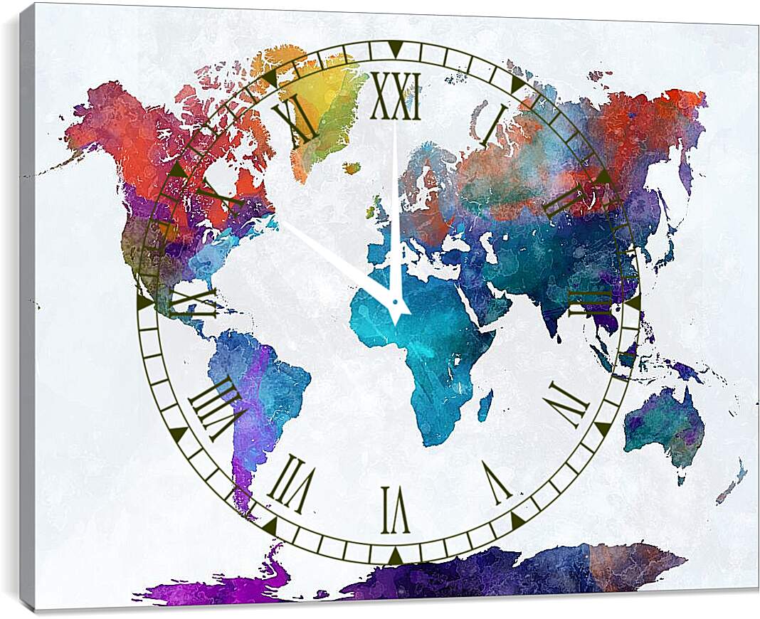 Часы картина - Карта мира, чернильная