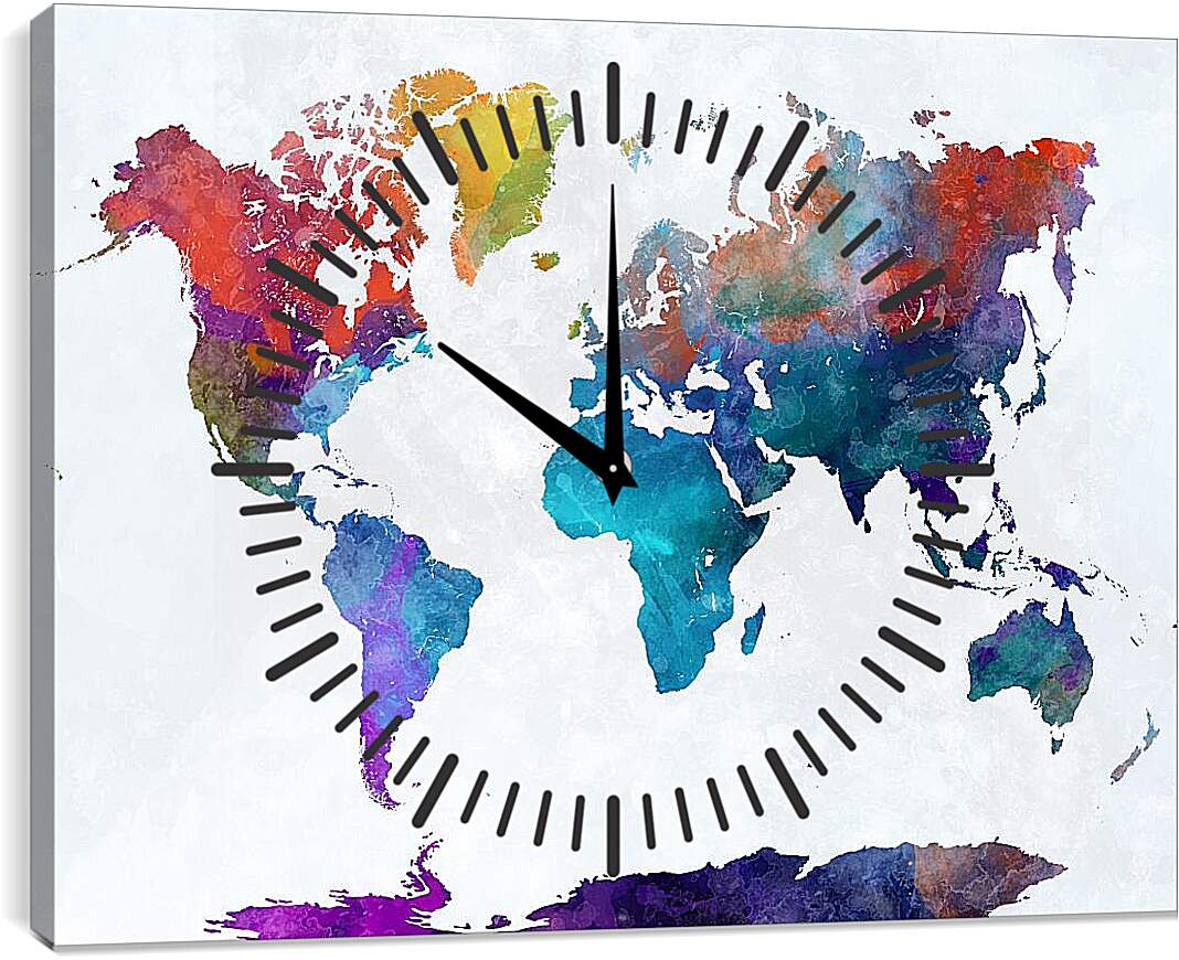Часы картина - Карта мира, чернильная