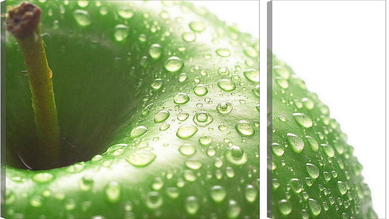 Модульная картина - Капли воды на зелёном яблоке