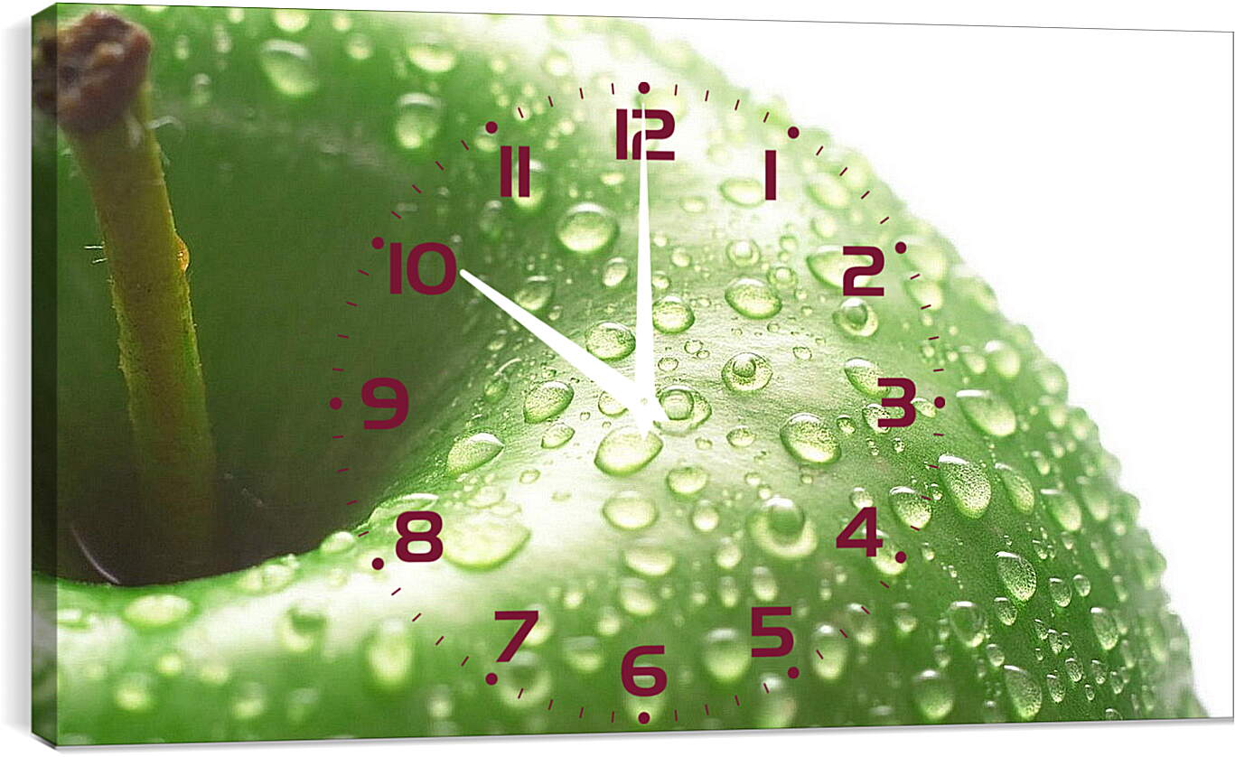 Часы картина - Капли воды на зелёном яблоке