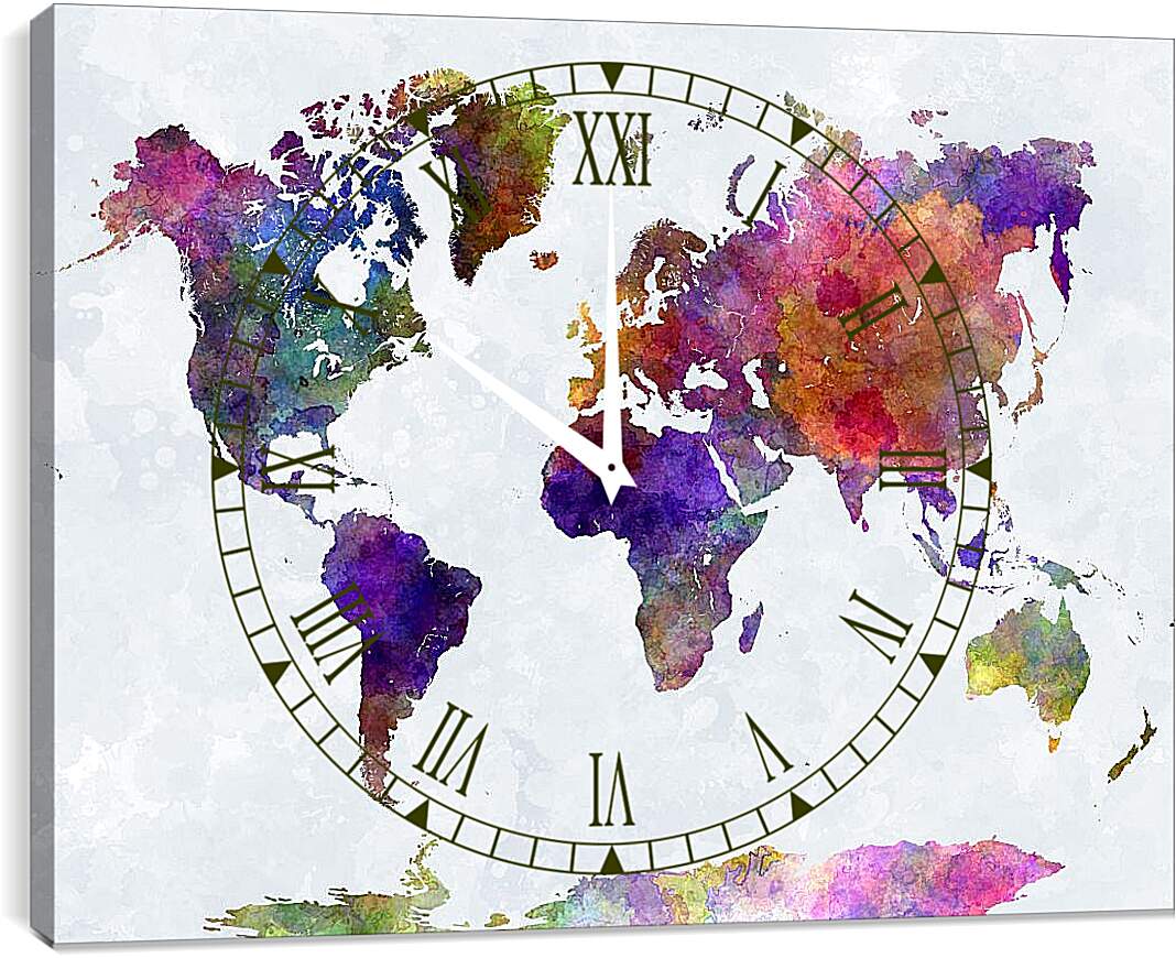 Часы картина - Чернильная карта мира