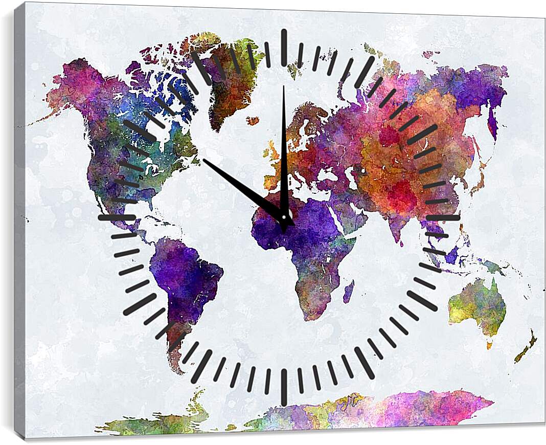Часы картина - Чернильная карта мира