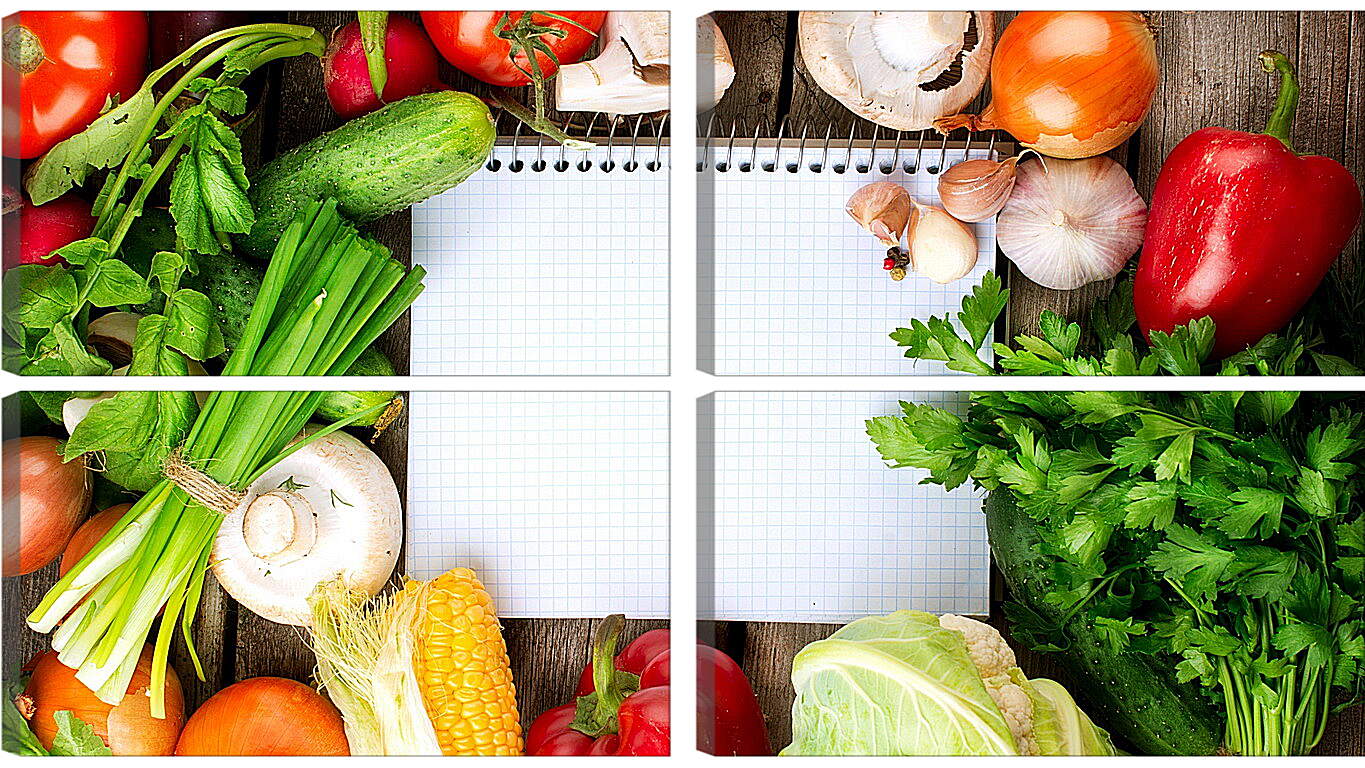 Модульная картина - Кукуруза, грибы, зелень и овощи