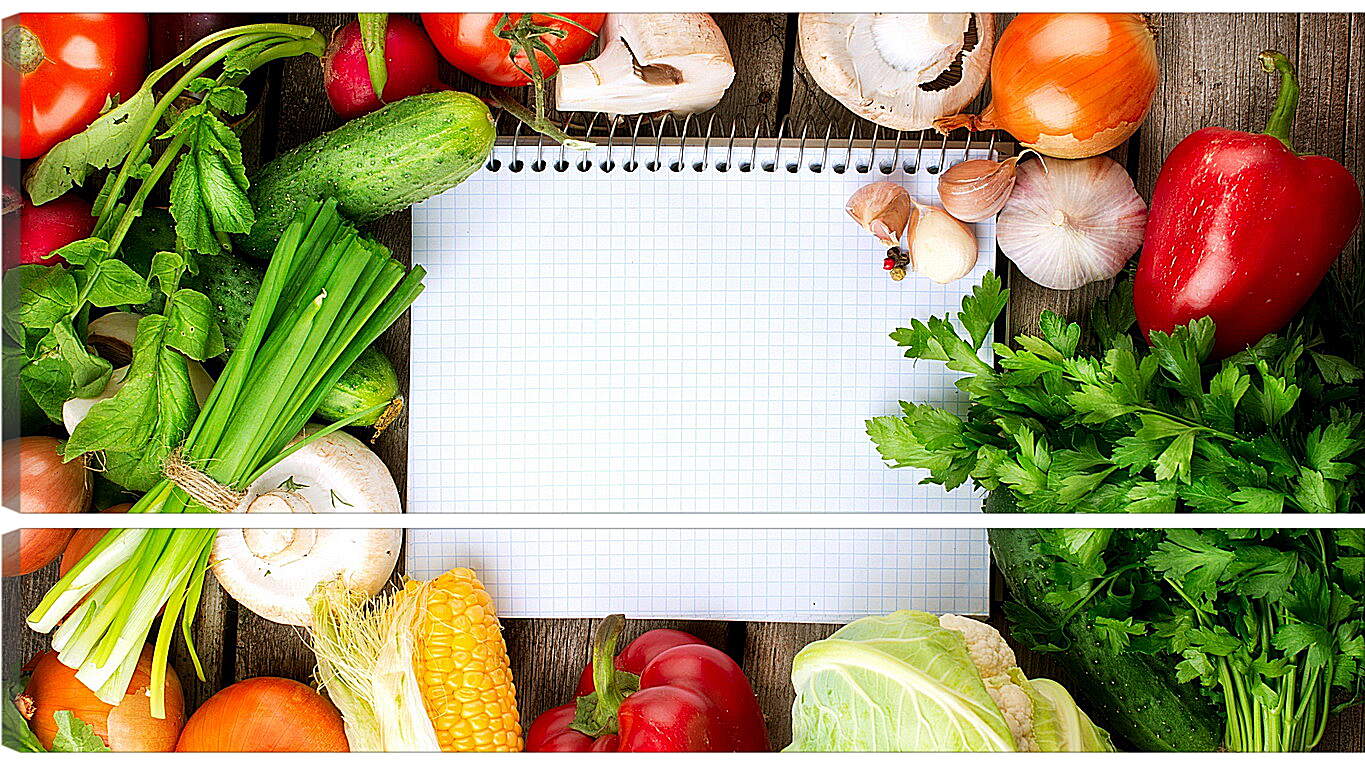 Модульная картина - Кукуруза, грибы, зелень и овощи
