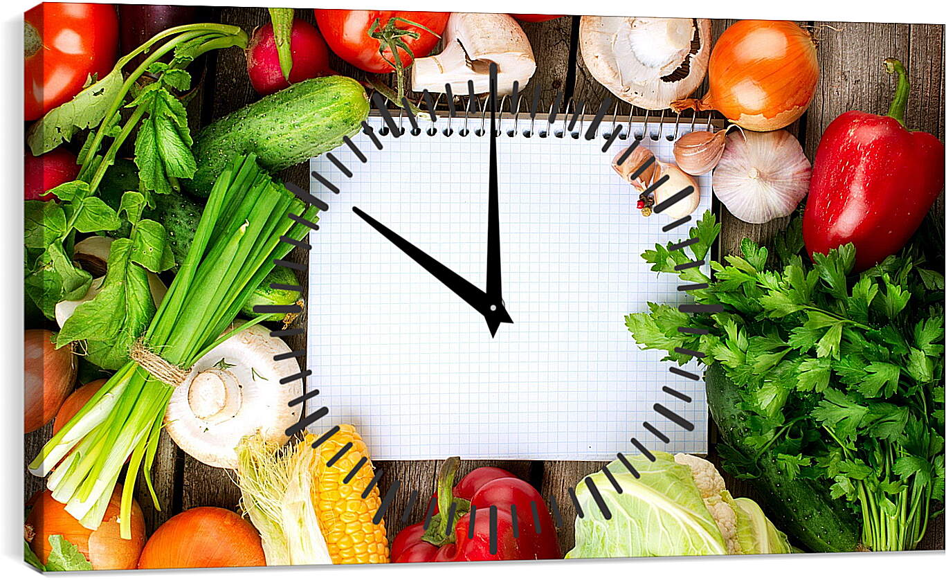 Часы картина - Кукуруза, грибы, зелень и овощи