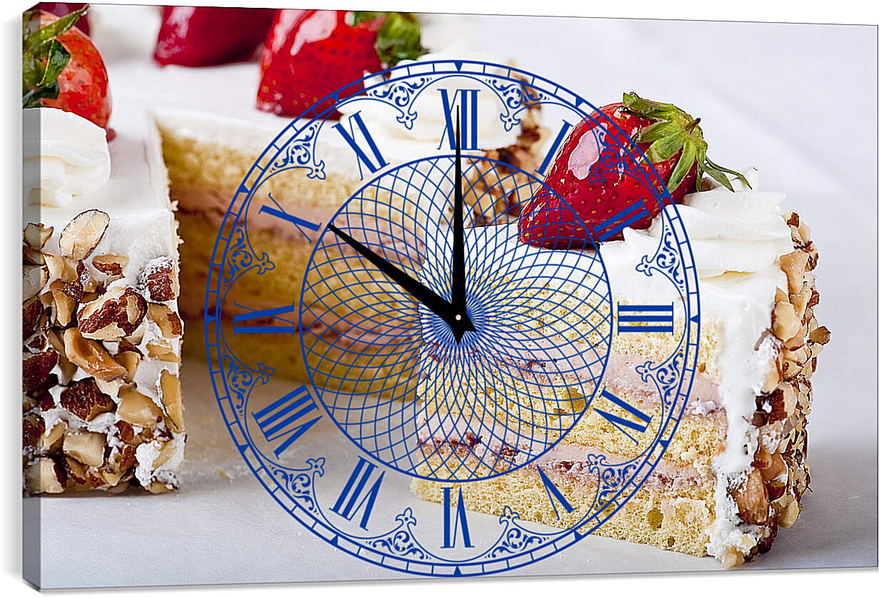 Часы картина - Кусочек торта с клубникой