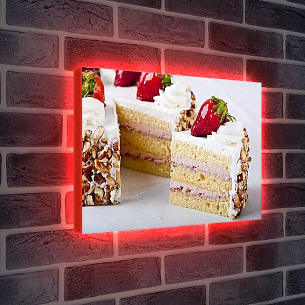 Лайтбокс световая панель - Кусочек торта с клубникой