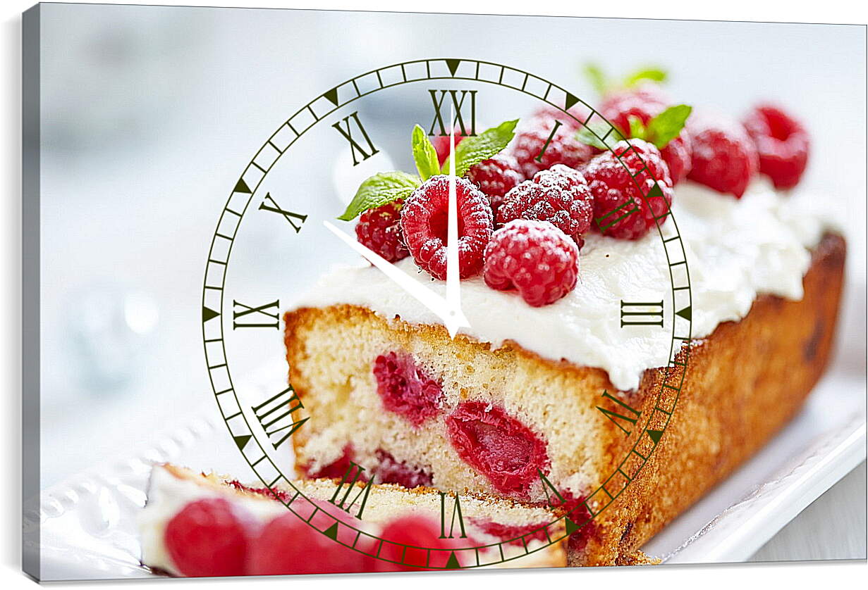 Часы картина - Малиновый десерт