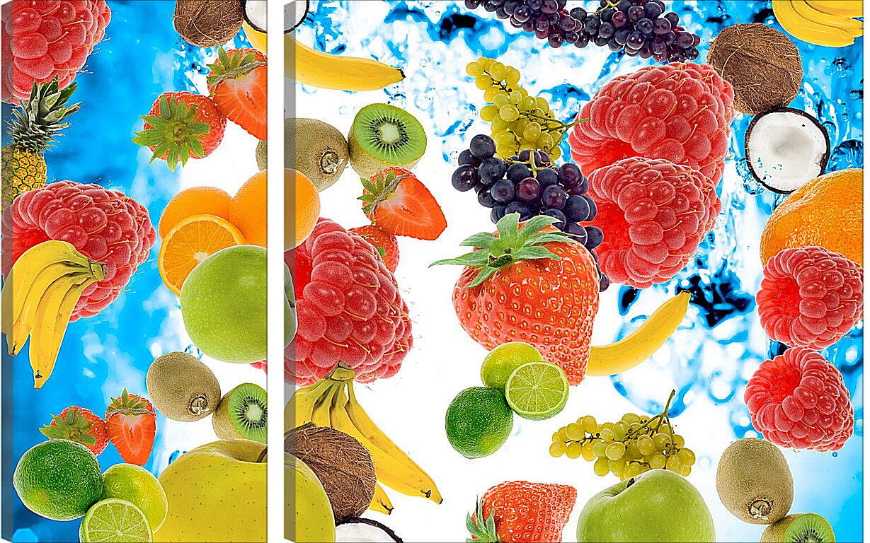 Модульная картина - Фрукты и ягоды на фоне воды
