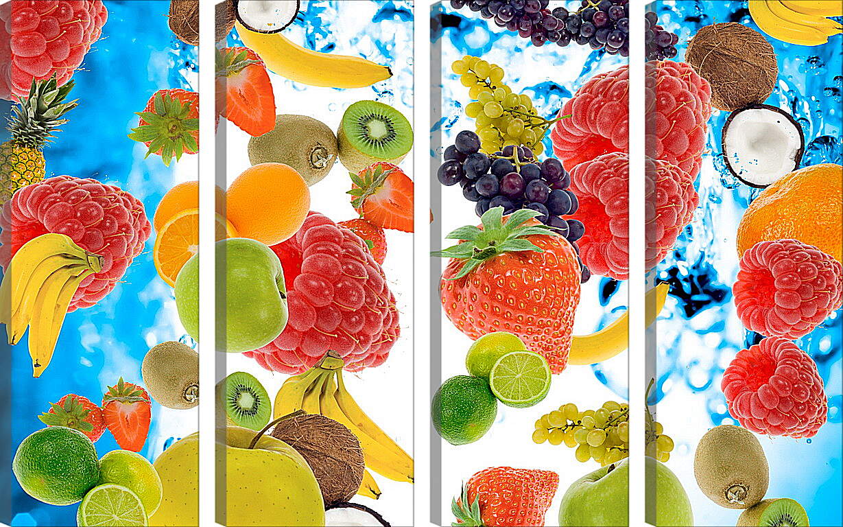 Модульная картина - Фрукты и ягоды на фоне воды