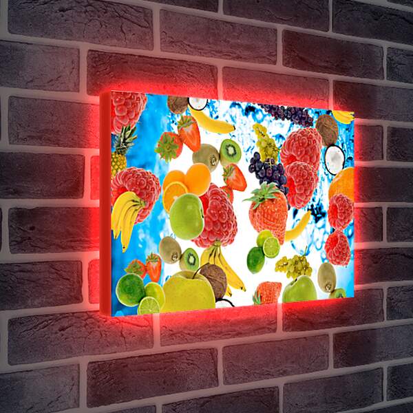 Лайтбокс световая панель - Фрукты и ягоды на фоне воды