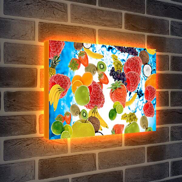 Лайтбокс световая панель - Фрукты и ягоды на фоне воды