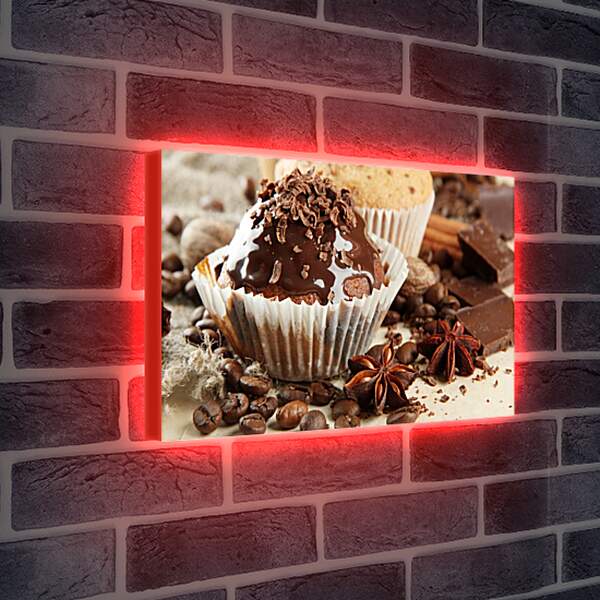 Лайтбокс световая панель - Зёрна кофе, кусочки шоколада и десерт