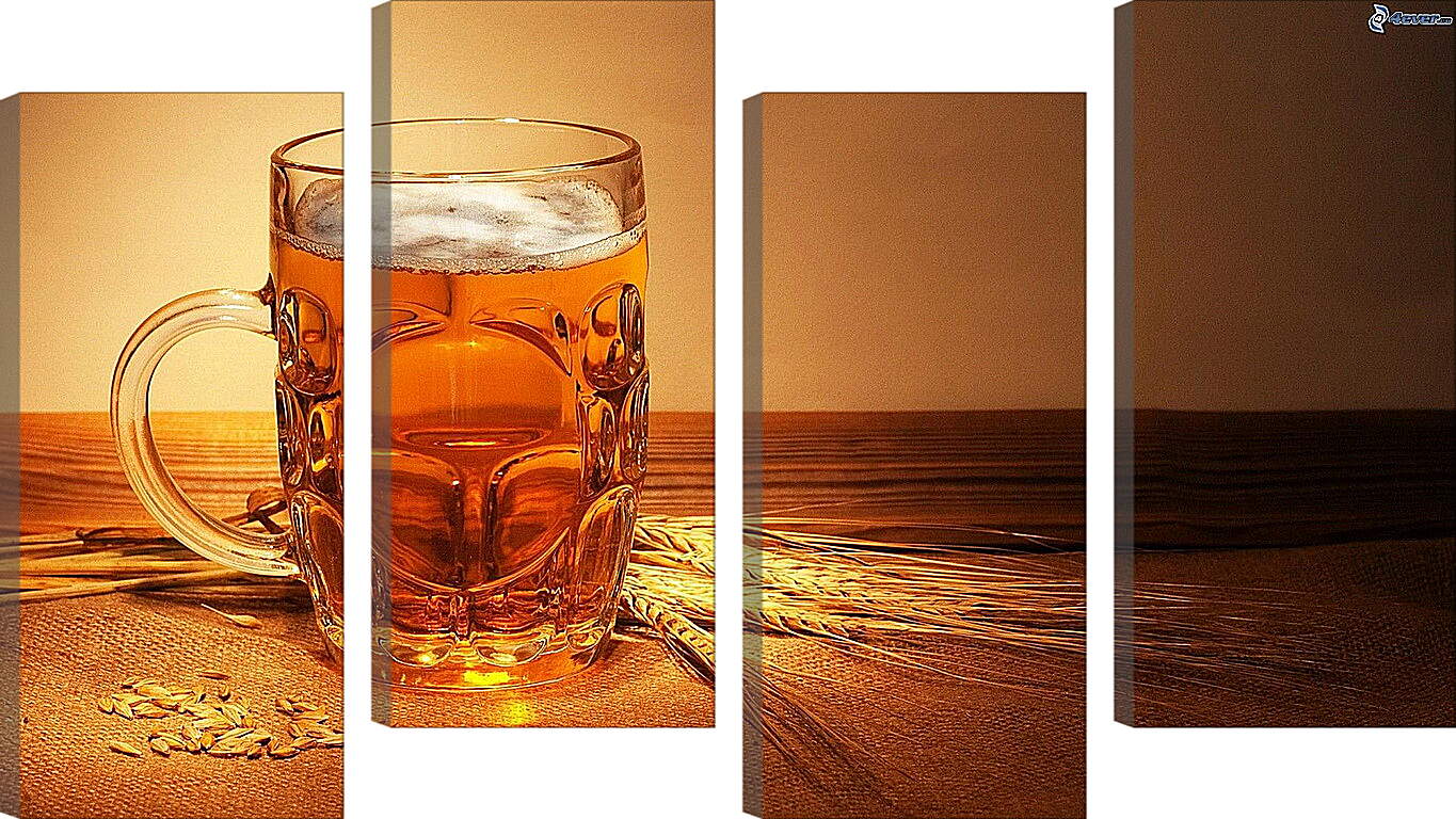 Модульная картина - Кружка пива и колоски хлеба на столе