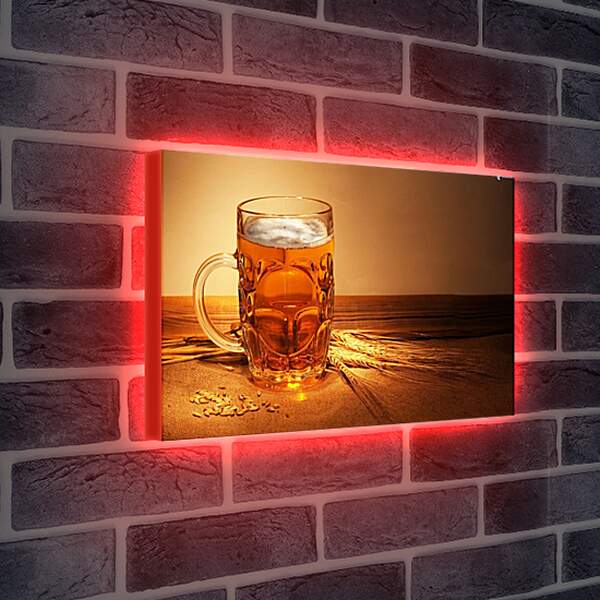Лайтбокс световая панель - Кружка пива и колоски хлеба на столе